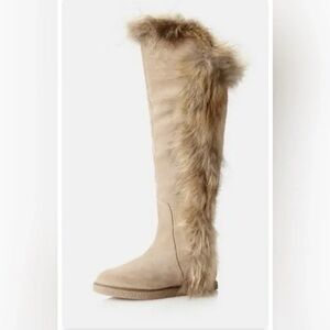Koolaburra Tall Suede Boots with Faux Fur Trim in Taupe